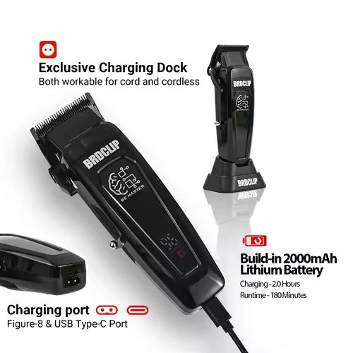 BRDCLIP Professional Electric Hair Clipper BRD 106 Hair Trimmer for Man 7500RPM with Base 5-adjusted DLC Blade Barber Machine - Image 5