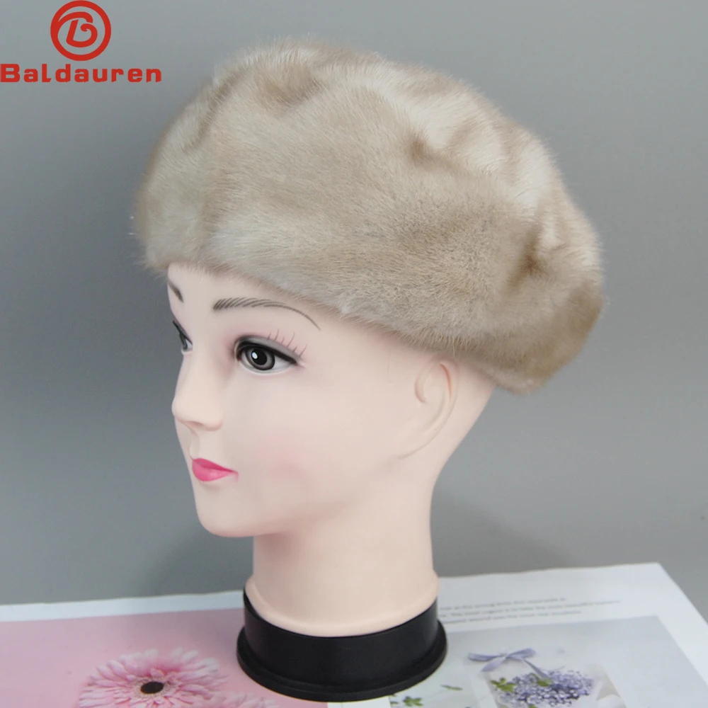 Fashion Winter Warm Women Knit Caps Mink Hats Berets 2024 Brand Luxury Women Real Natural Mink Fur Hat Beanies Real Fur Berets