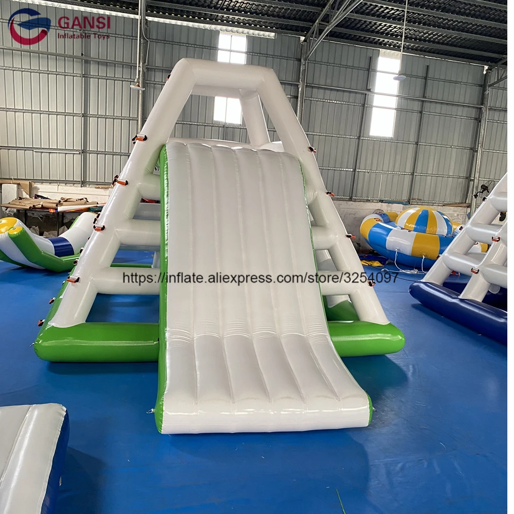 Tobogán de agua flotante inflable con Pared de escalada, equipo de parque acuático