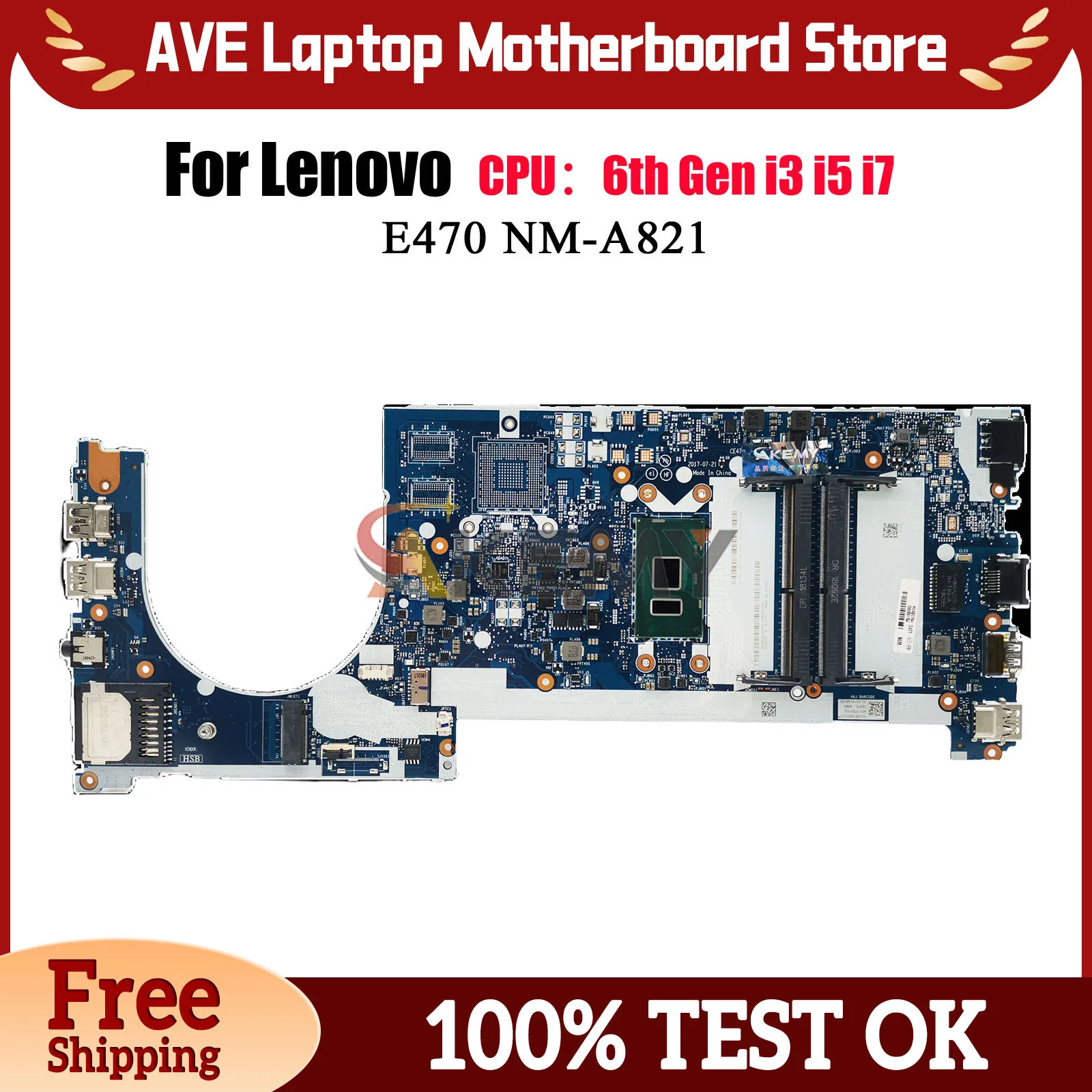 

NM-A821 для Lenovo ThinkPad E470, материнская плата для ноутбука с i3 i5 i7 UMA 6-го 7-го поколения, 100% полностью протестирована