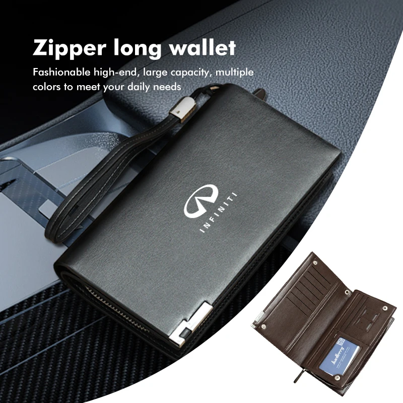 Car Leather Wallet Credit Card ID Holder Coin Zipper Purse For Infiniti QX50 QX30 QX60 G25 JX35 FX35 FX37 FX50 EX35 EX25 EX37
