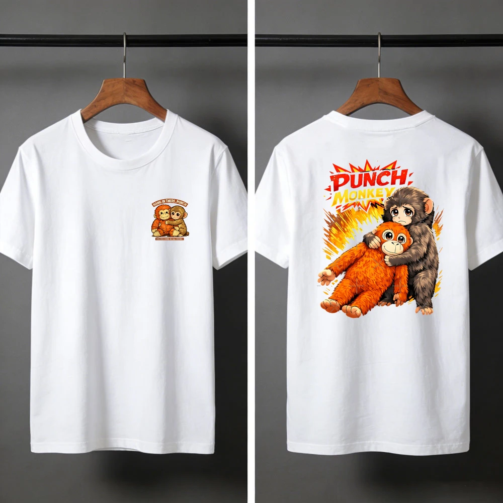 Punch Monkey Cartoon Print Women T-Shirt Casual Summer Short Sleeve Tees Cotton Fashion Tops Cute Monkey Print T Shirt