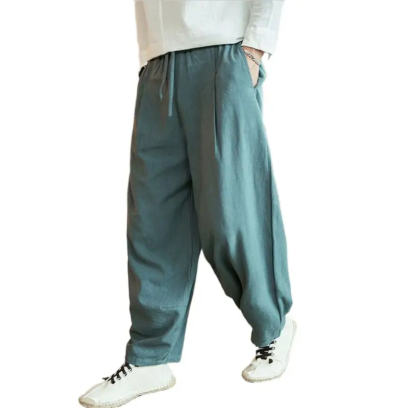 

Chinese Style Cotton Linen Pants Men Jogger Streetwear Pants Loose Trousers 2024 Summer Autumn Male Pants Plus Size M-7XL Pants