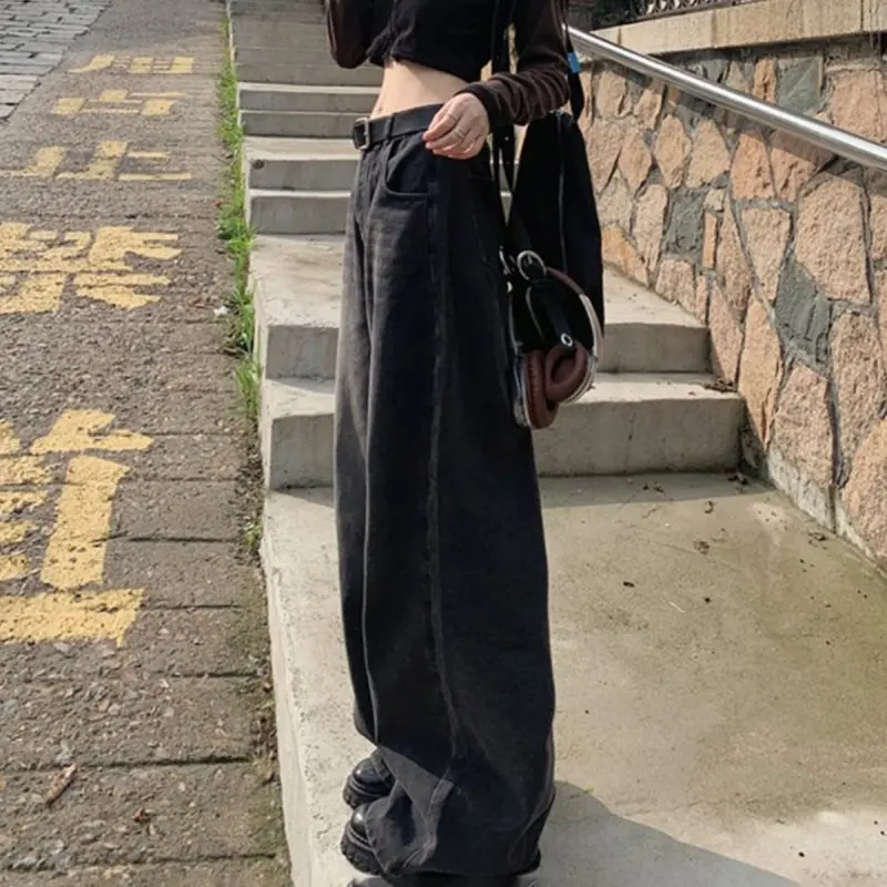 High Waist Wide Leg Jeans Women's Loose Fitting Floor Length Slimming Straight Cut Casual Comfortable Cotton Denim Pants