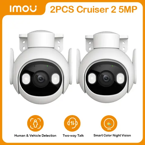 2PCS IMOU 크루저 2 5MP 야외 PTZ Wi-Fi 카메라 IP66 카메라 양방향 오디오 다채로운 야간 투시경 인간 차량 감지