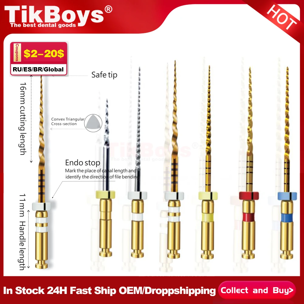 6pcs/Pack Dental Root Canal File Heat-Activated Rotary Files Endodontic Dental Endo Files Rotary NITI Files X-Pro Gold Taper