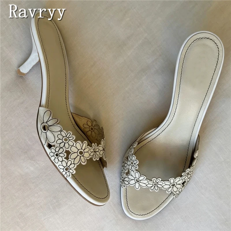 Floral Summer Dress - Mules eleganti da donna con taglio