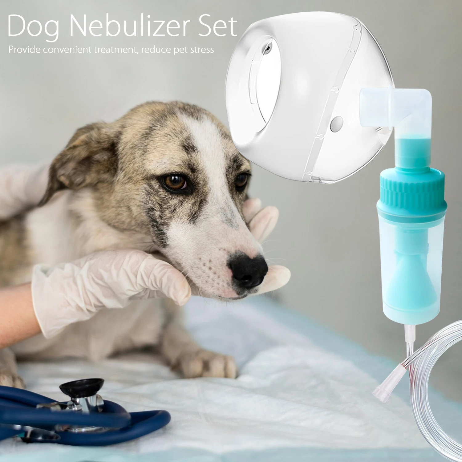 Pet Nebulizer mask for dogs and Cats, with 2 -Meter Oxygen Tube, Dog Oxygen mask , Lying Down Working Mode