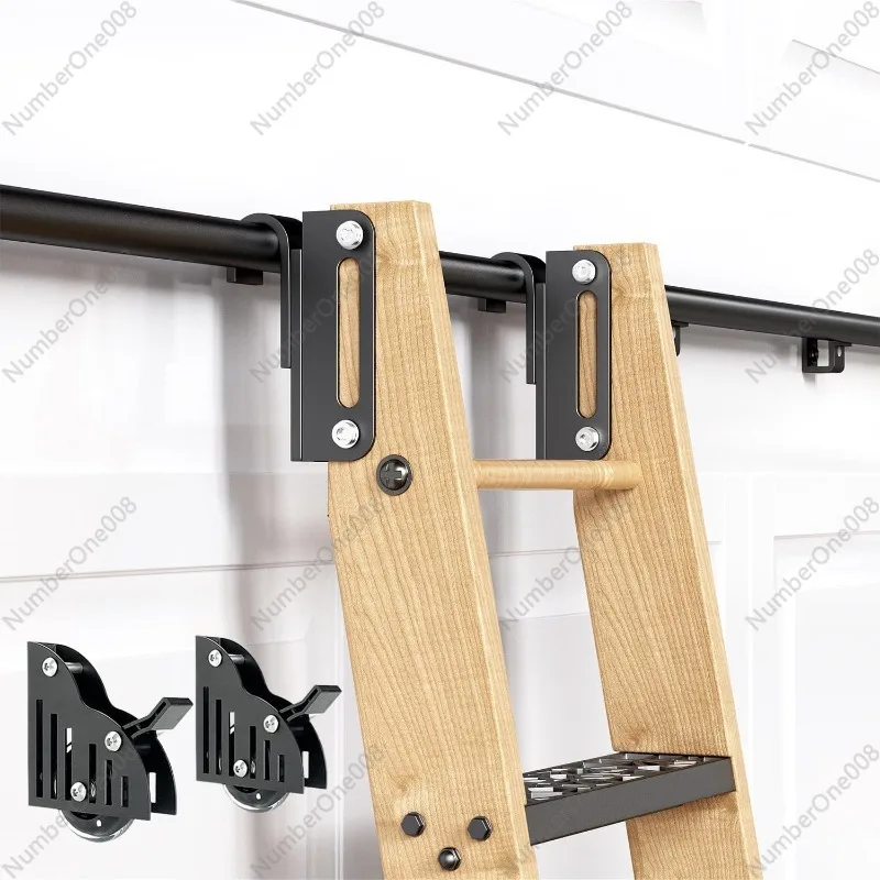 

Fit LT30 Bookshelf Mobile Solid Wood Ladder Home Escalator Indoor Attic Library Ladder, Black Carbon Steel Track