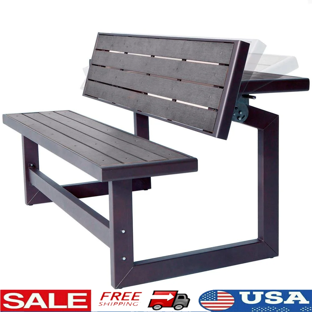 Convertible Bench Table Easy One-Person Conversion Durable Weather-Resistant Polystyrene Wood-Like Beauty Easy Access Seating 55