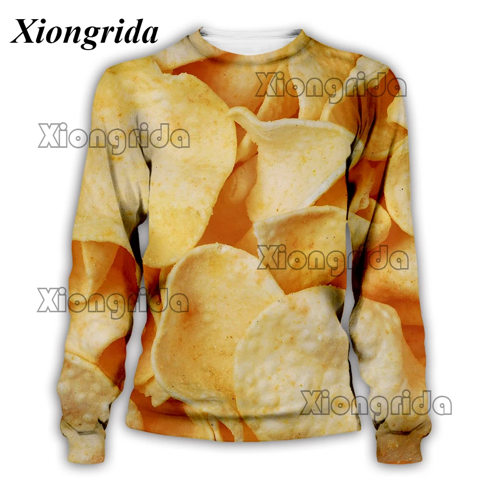 Novelty Potato Chips Print Sweatshirt 3D Snack Printed Mens Crew Sweatshirt Harajuku All Over Print Unisex Pullover Top S-5XL