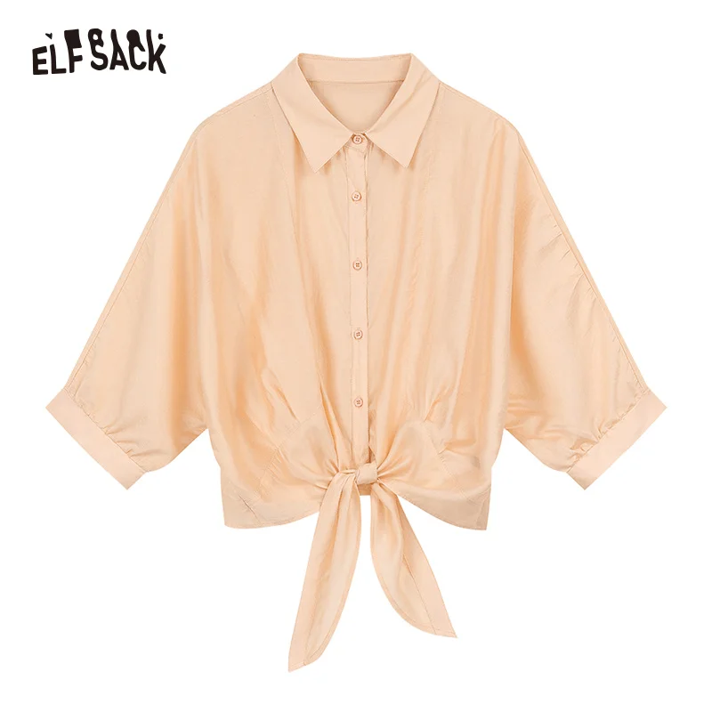 ELFSACK 2024 Summer New French thin loose temperament solid color versatile slim shirt for women