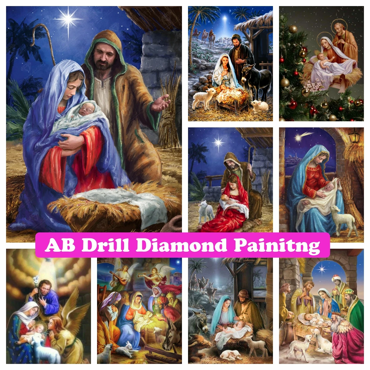 Jesus Christ Born Holy Night Christmas AB Drills Diamond Painting Mosaic Embroidery Cross Stitch Picture Rhinestone Home Decor