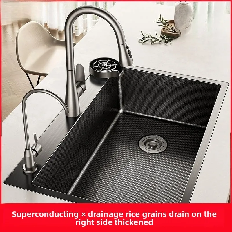 Thickened 304 Stainless Steel Kitchen Sink Large Single Bowl Convertible Double Bowl Stainless Steel Sinks Kitchen Sinks view 2