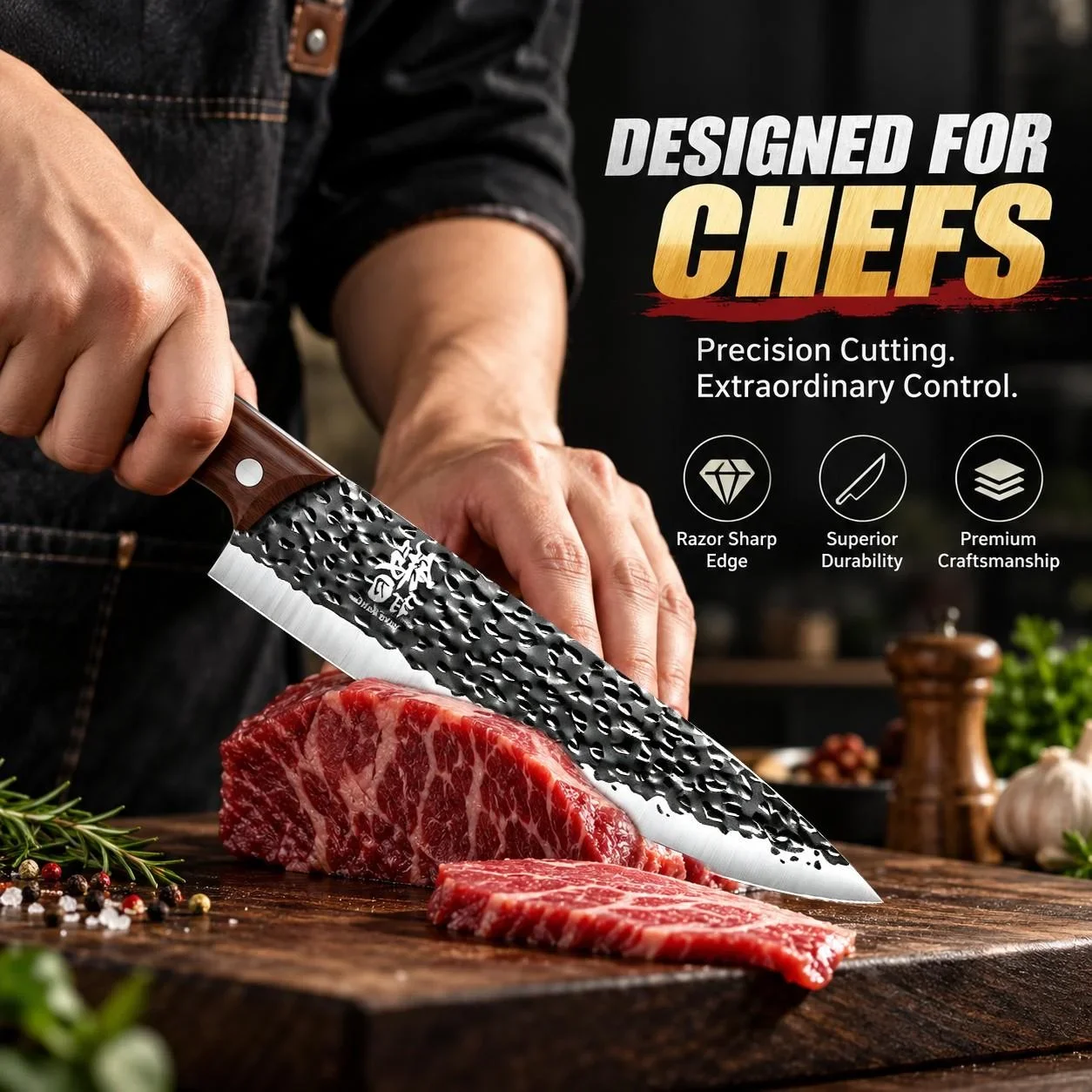 Hand-Forged Chef Knife, High-End Steel Bone Cutter and Slicer, Ergonomic Wooden Handle, Ideal for Cooking, Men's Christmas Gift