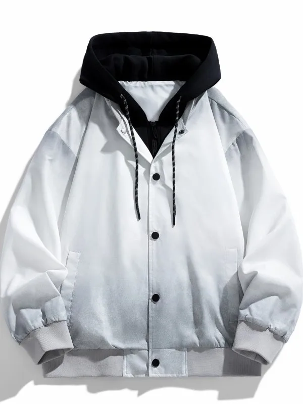Gradient Color Men's Casual Hoodie Jacket American Style Spring Autumn Loose Fit Polyester Fabric Youth Trend Outerwear