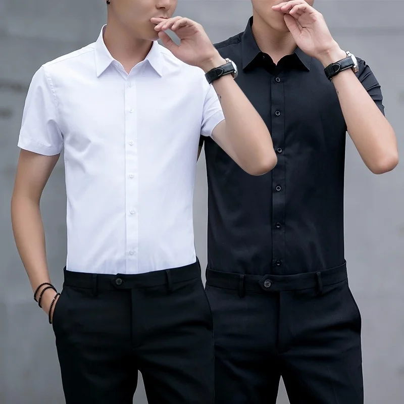 Men's Slim Fit Business Work Shirt Summer Casual Handsome  Collar Nine Sleeve Fleece Lined Thickened Special Wide