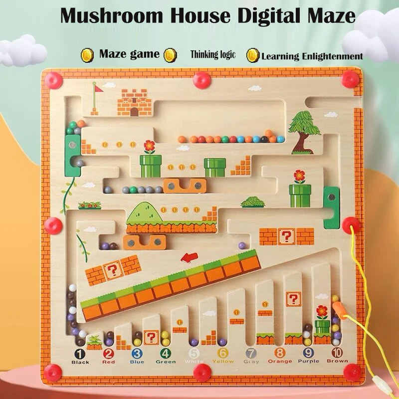 Children Wooden Magnetic Color and Number Maze Learning Education Toys Color Matching Montessori Toys Wooden Toys Gift for Kids