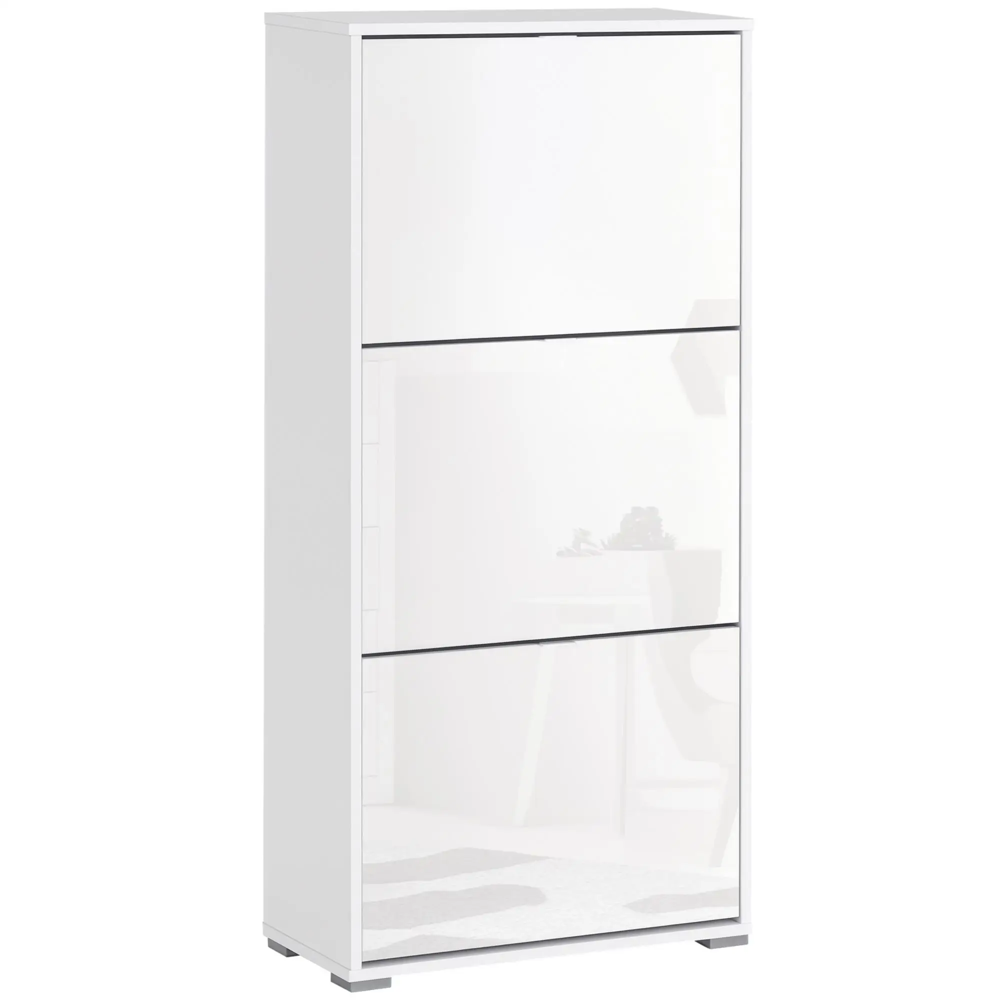 HOMCOM Schuhregal modern 3 Fächer 18 Paare für Flur 60x26x124 cm Weiß