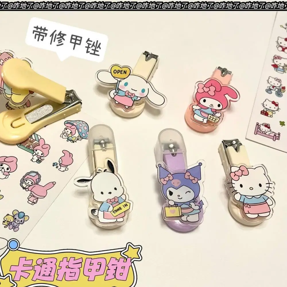 Sanrio Kuromi Nail Scissors Hello Kitty Mymelody Cinnamoroll Carbon Steel Flat Edge Nail Clippers Portable Keychain Pendant Gift