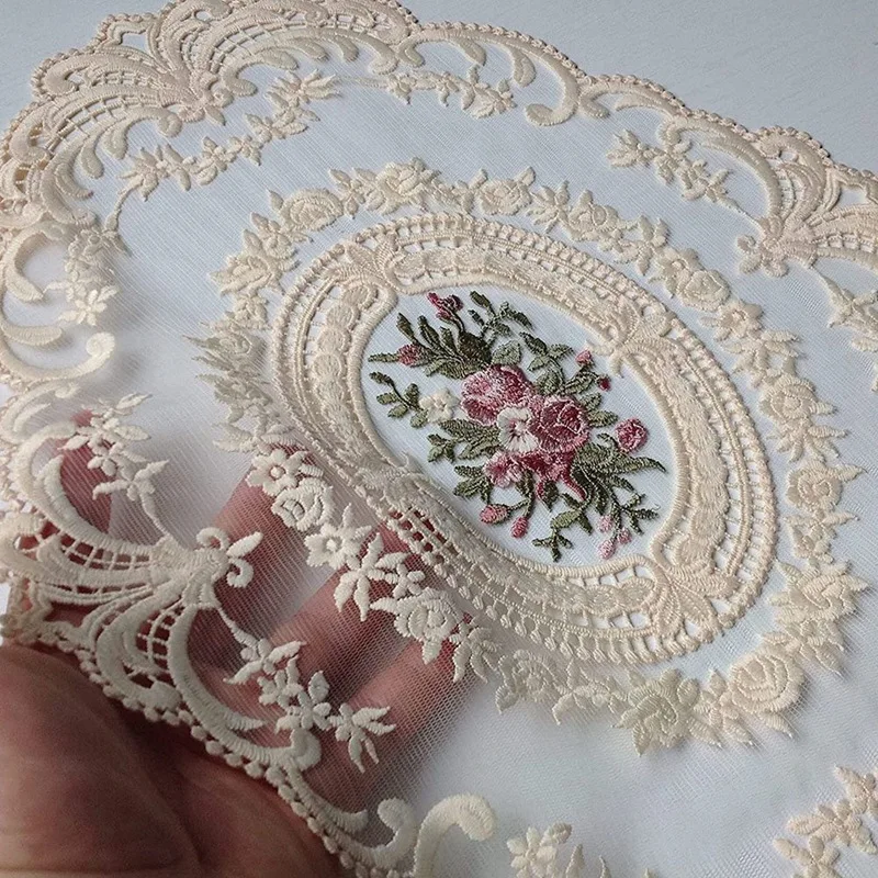 HOT SALE 4 Pack Retro Lace Placemats, French Crochet Doilies, Handmade Embroidered Table Mats, 12X16-In Beige Place Mats Cup Mat