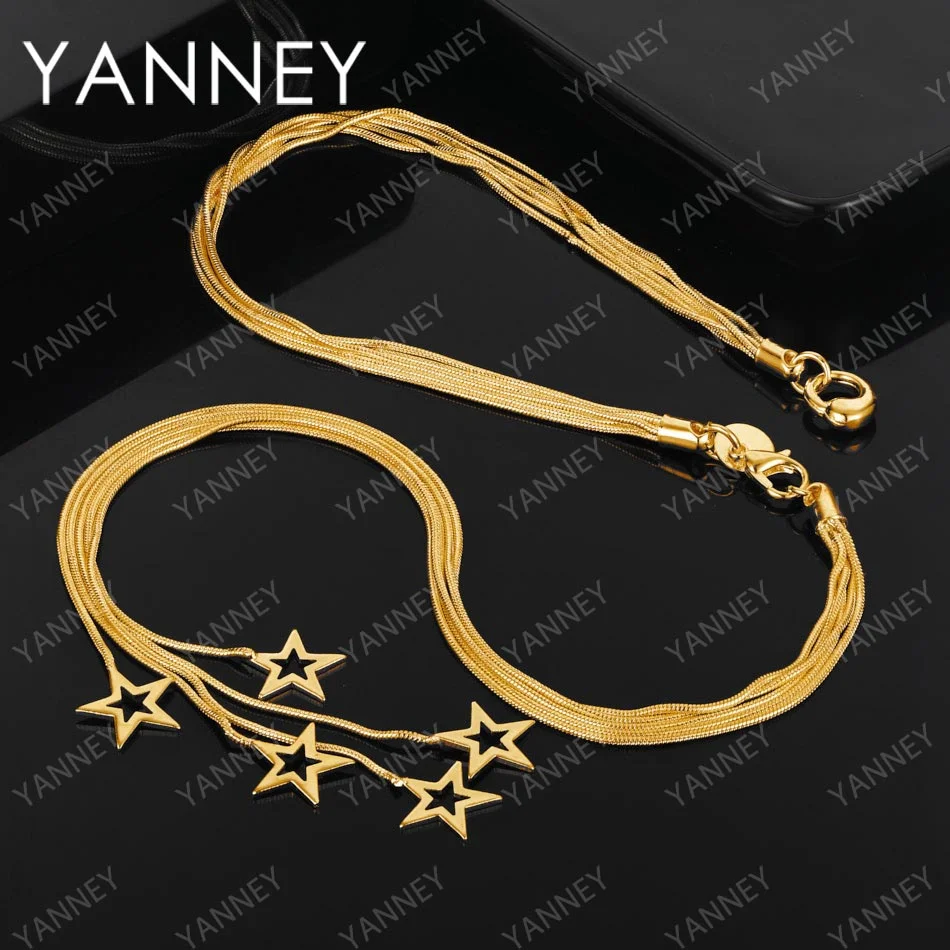 

New 18K Gold 18 Inches Fine Tassel Star Necklace For Women Men Fashion Charm Gift Jewelry Party