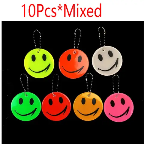10Pcs 6CM Cute Smiling Face Keychain Reflective Keyrings Reflector Bag Pendant Accessories High Visibility Traffic Safety