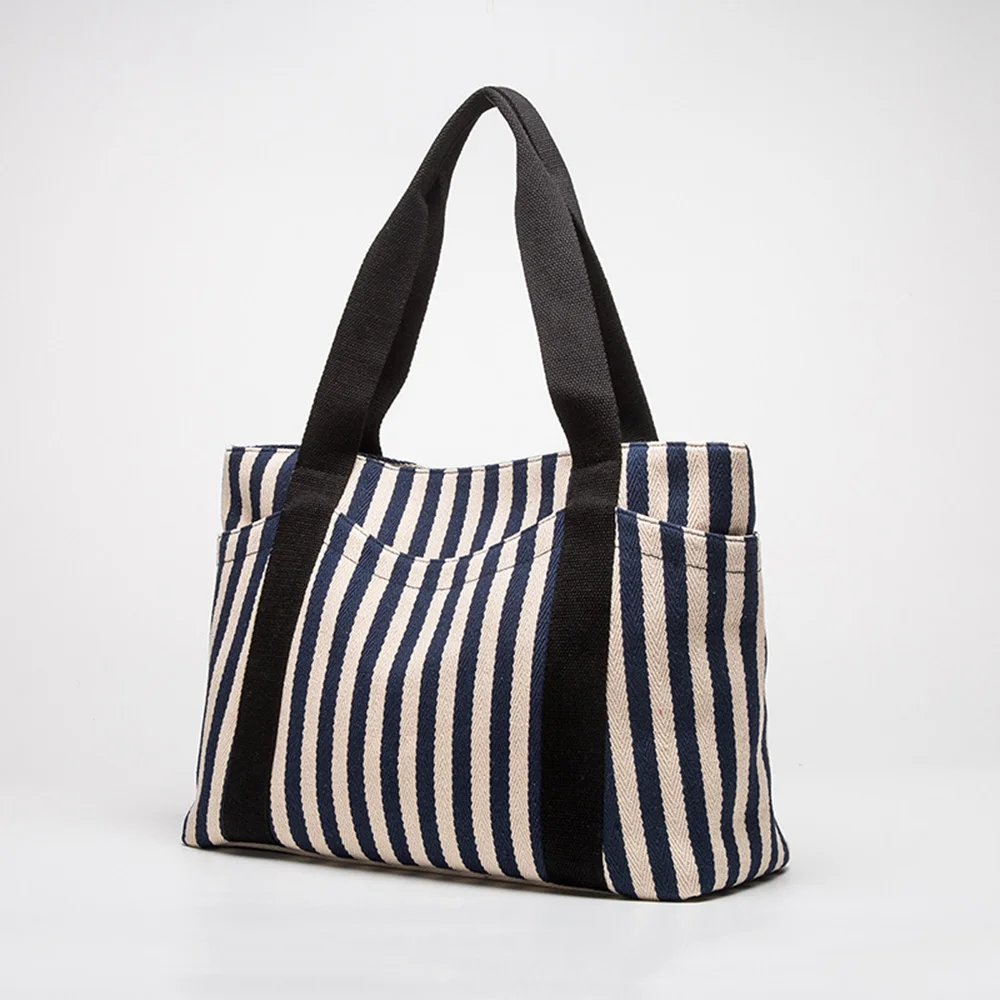 

Large Capacity Striped Canvas Shoulder Bag Women Fashion Multi-bag Female Casual Tote