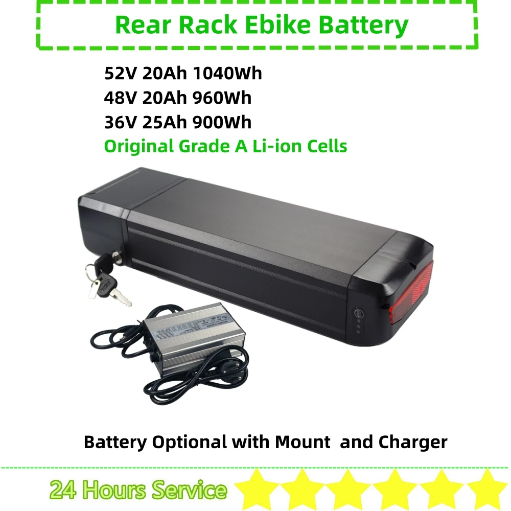 52V Rear Rack Carrier Ebike Battery 52V 20Ah 1040Wh Li-ion E-bike Battery Pack with Charger for Ariel Rider Grizzly 52V Ebike