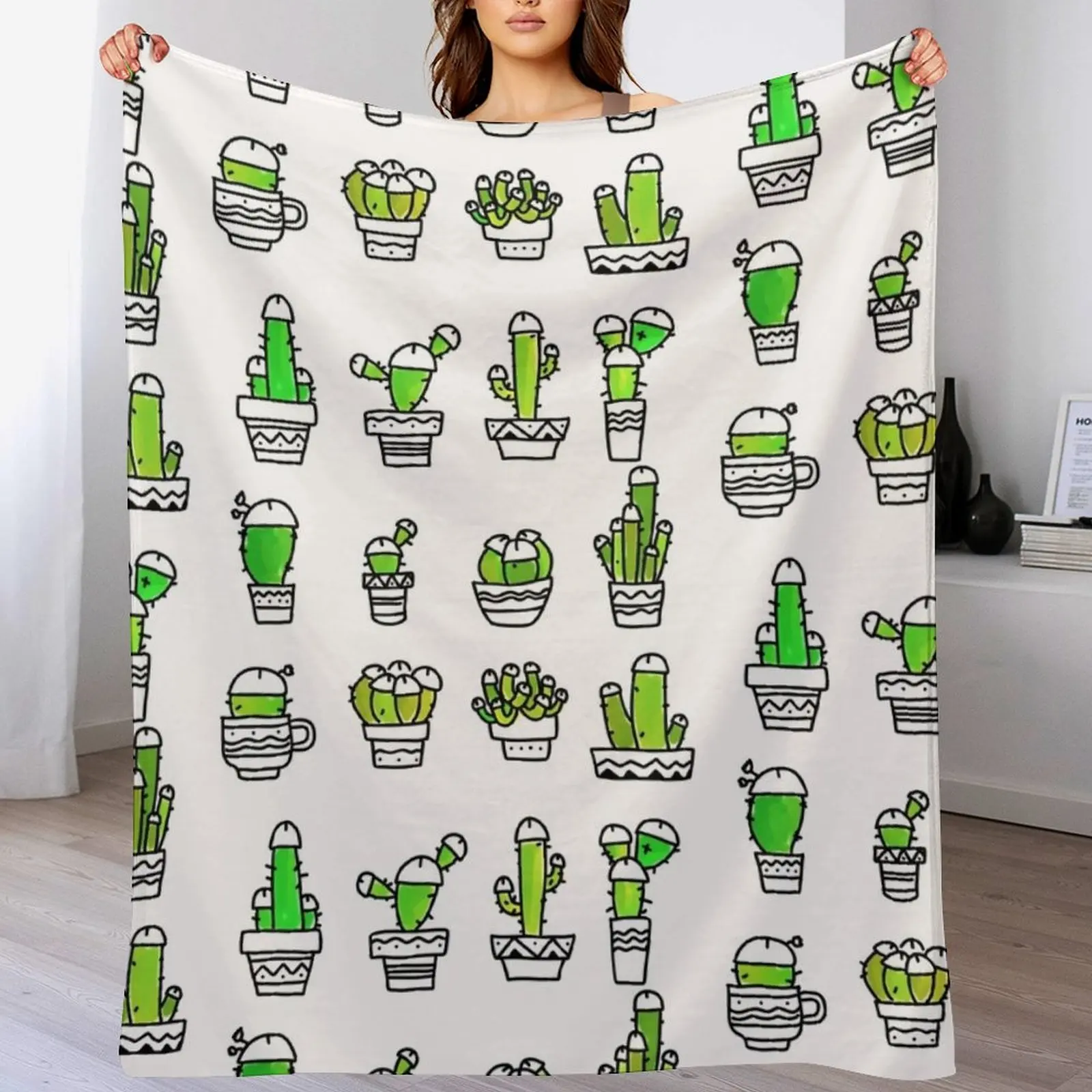 

COCK PLANTS CACTUS GREEN WATERCOLOR Throw Blanket Loose Fashion Sofas Blankets For Baby Moving Blankets