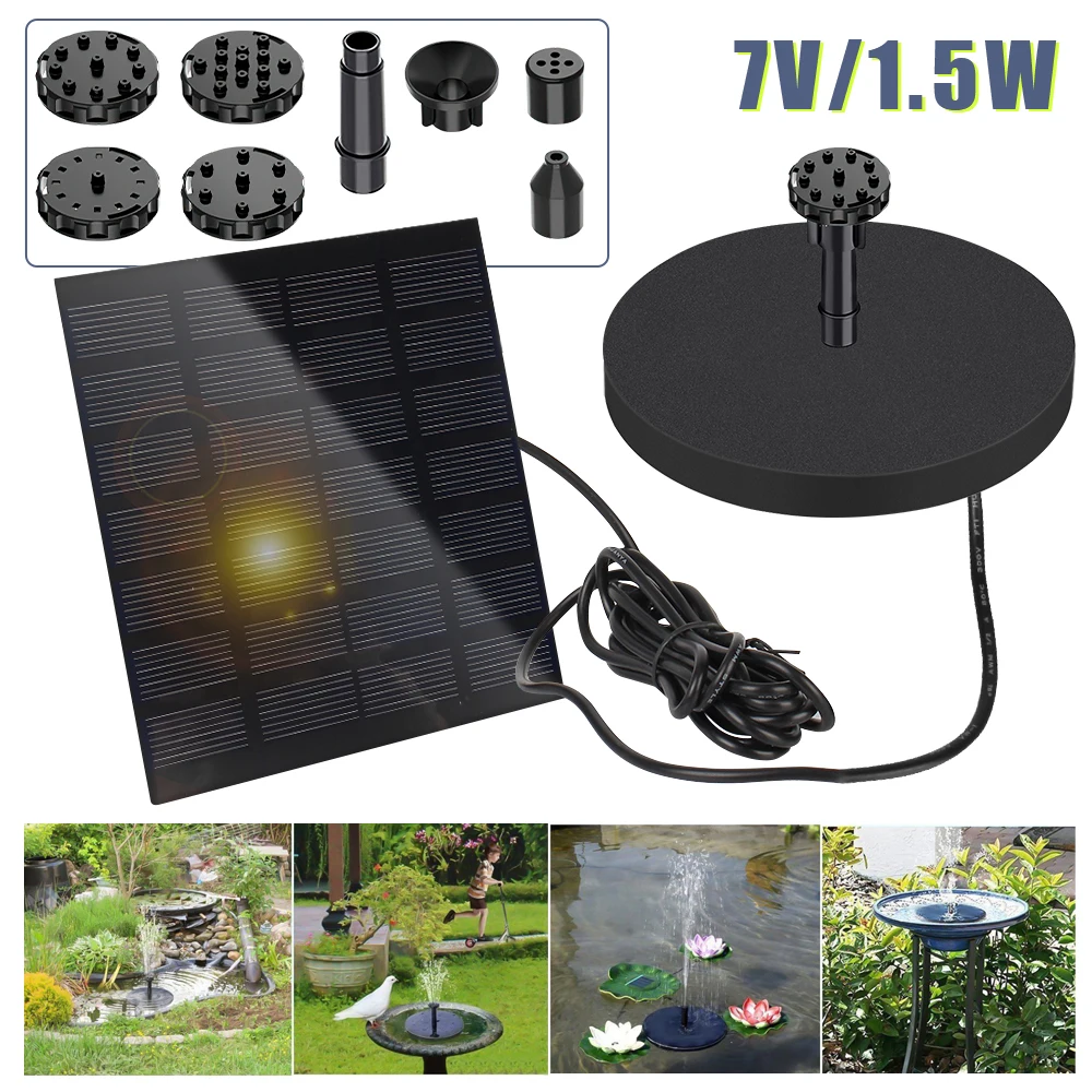 Solar Fountain Pump Square with floating fountain Bird Bath 6kinds nozzles  Floating Pool Garden Outdoor Aquarium Water Pump