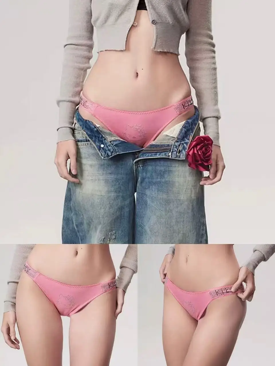 Sanrio Hello Kitty Rhinestone Cotton Low Rise Women Bikini Briefs Triangle Panties Soft Sexy Girls Sweet Spicy Intimate Panties - view 2