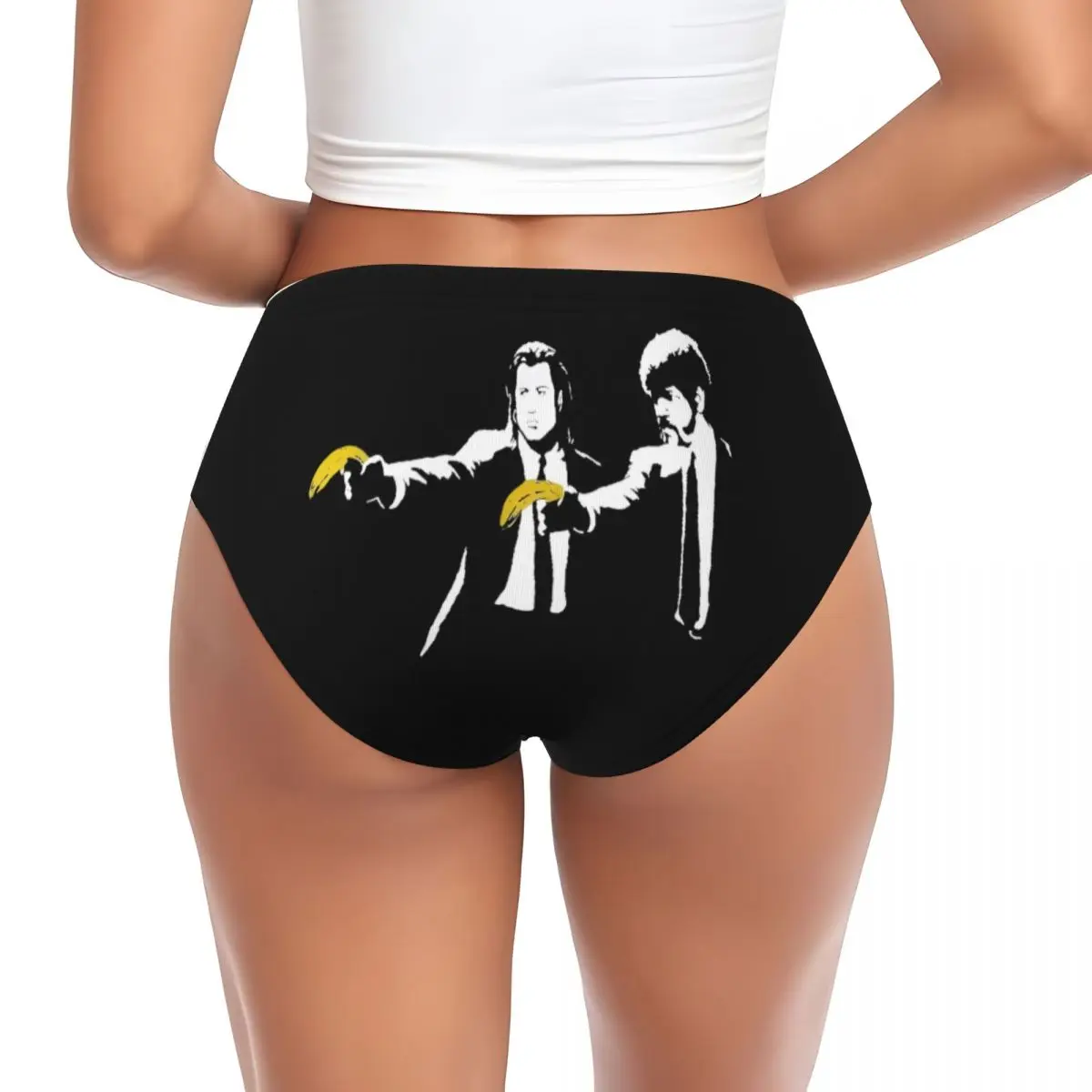 Custom Banksy Pulp Fiction Funny Print Briefs Underwear Womens Comfortable Stretch Street Grafitti Art Panties