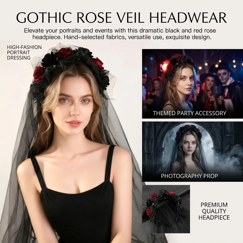Rose Mesh Veil Headband Lightweight Design For Bridal Wedding And Photoshoots 2026 Halloween Party Girls Hair Accessory