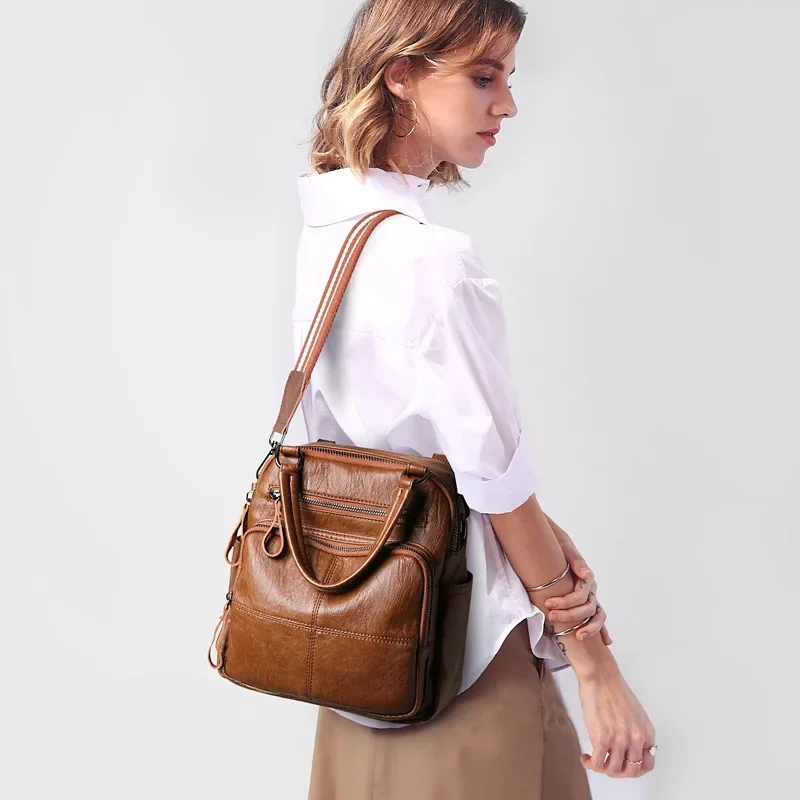 Soft leather multifunctional backpack for women 2024 new cowhide women's bag simple casual large capacity women's backpack