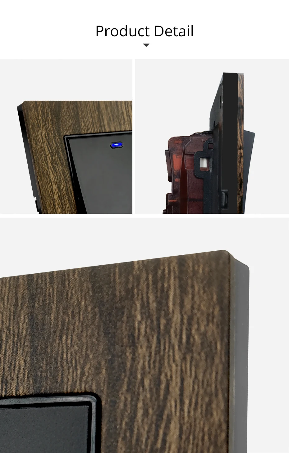 Wallpad Wood Texture Aluminum Alloy Panel EU Electrical Sockets And Wall Switches With LED 1 2 3 Gang 2 3 Way USB Charge Port