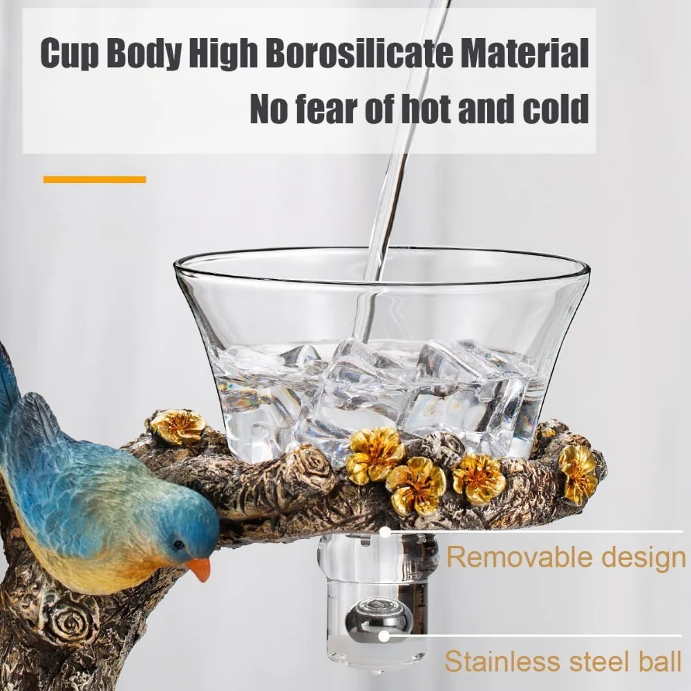 Glass Kungfu Teapot Set Tea maker with Infuser Semi Automatic Drip Rotating Bowl Tea Pot Set Animal Bird Design for Home Office view 5