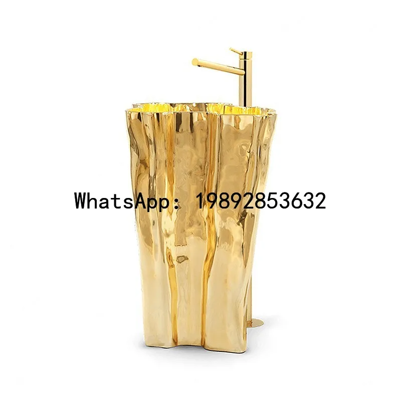

XL Luxury Stainless Steel Wash Basin for Villa and Hotel Use, Freestanding Column Basin, Irregular Floor-standing Wash Basin