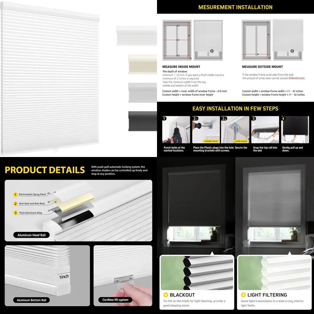 

Белые рулонные шторы Cellular Shades 21 Ш x 48 В для окон с функцией фильтрации света, без шнура