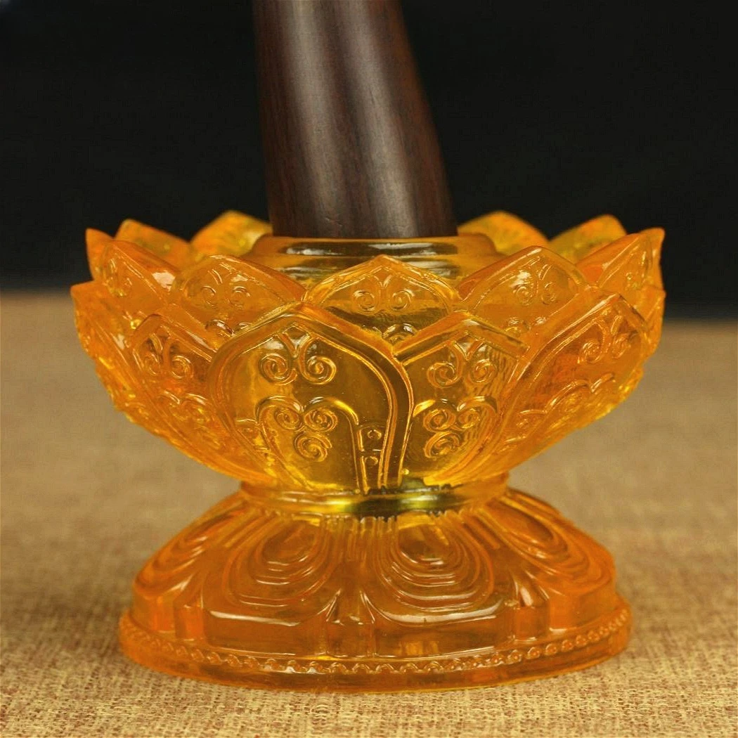 2026 Golden Colored Liuli Base With Eight Auspicious Pattern Large Size Prayer Wheel Statue Stand