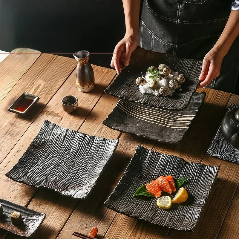 

Ceramic Sushi Iron Western Plate Steak Salad Household Tableware Square Plate