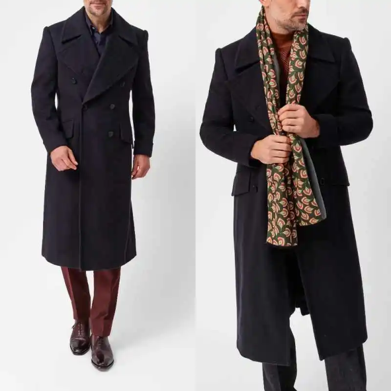 

Trim Fit Men Coat 1 Piece Set Jacket Wool Blend Man Overcoat Vintage Peaked Lapel Double Breasted Business Blazers Customized