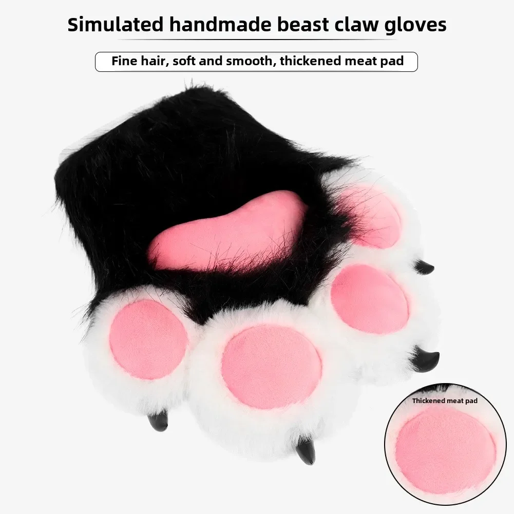 Fursuit Cosplay Paw Gloves Accessories Furry Cosplay Cat Claw Gloves Cute Fluffy Animal Manga Party Cos Wearable Unisex Costume