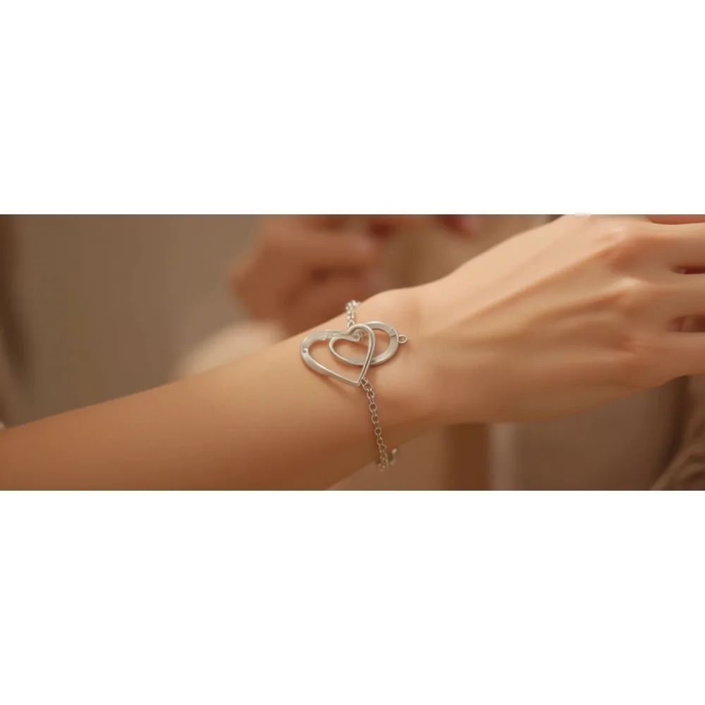 Pulsera Ajustable de Plata de Ley 925 con Corazón Infinito, Bañada en Oro Blanco y Circonita Cúbica, Regalo para Mujer