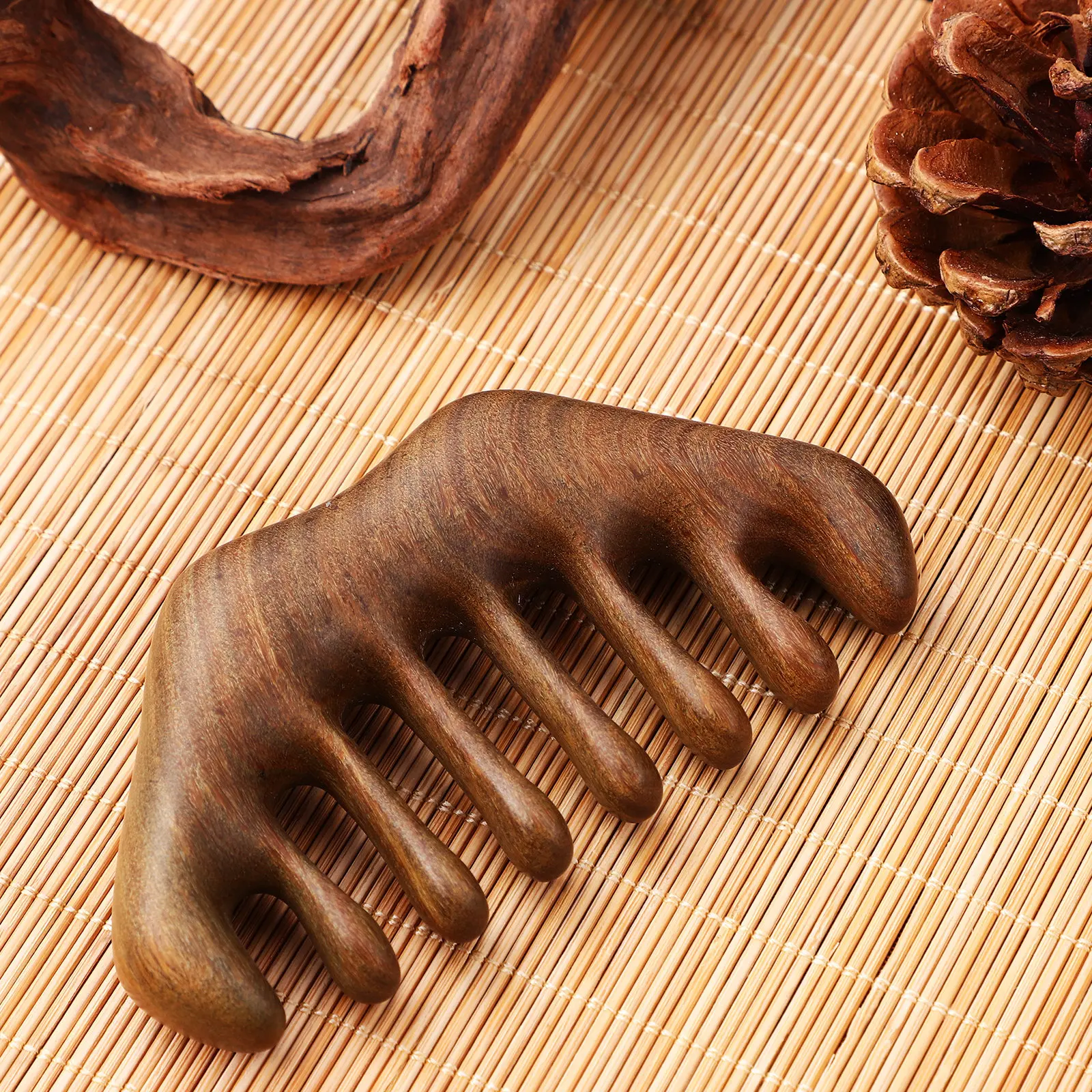 Wooden Scalp Massager Massage Comb Vera Wood Wide Tooth Detangler for Thick Curly Hair Smooth Polished Surface Body Acupoint