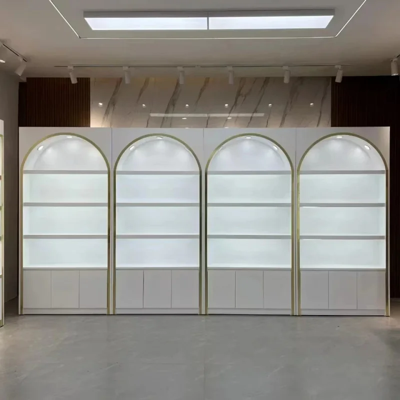 custom.Custom Skin Care Products Display Shelf Arched Beauty Salon Furniture Retail Makeup Cosmetics Display Rack