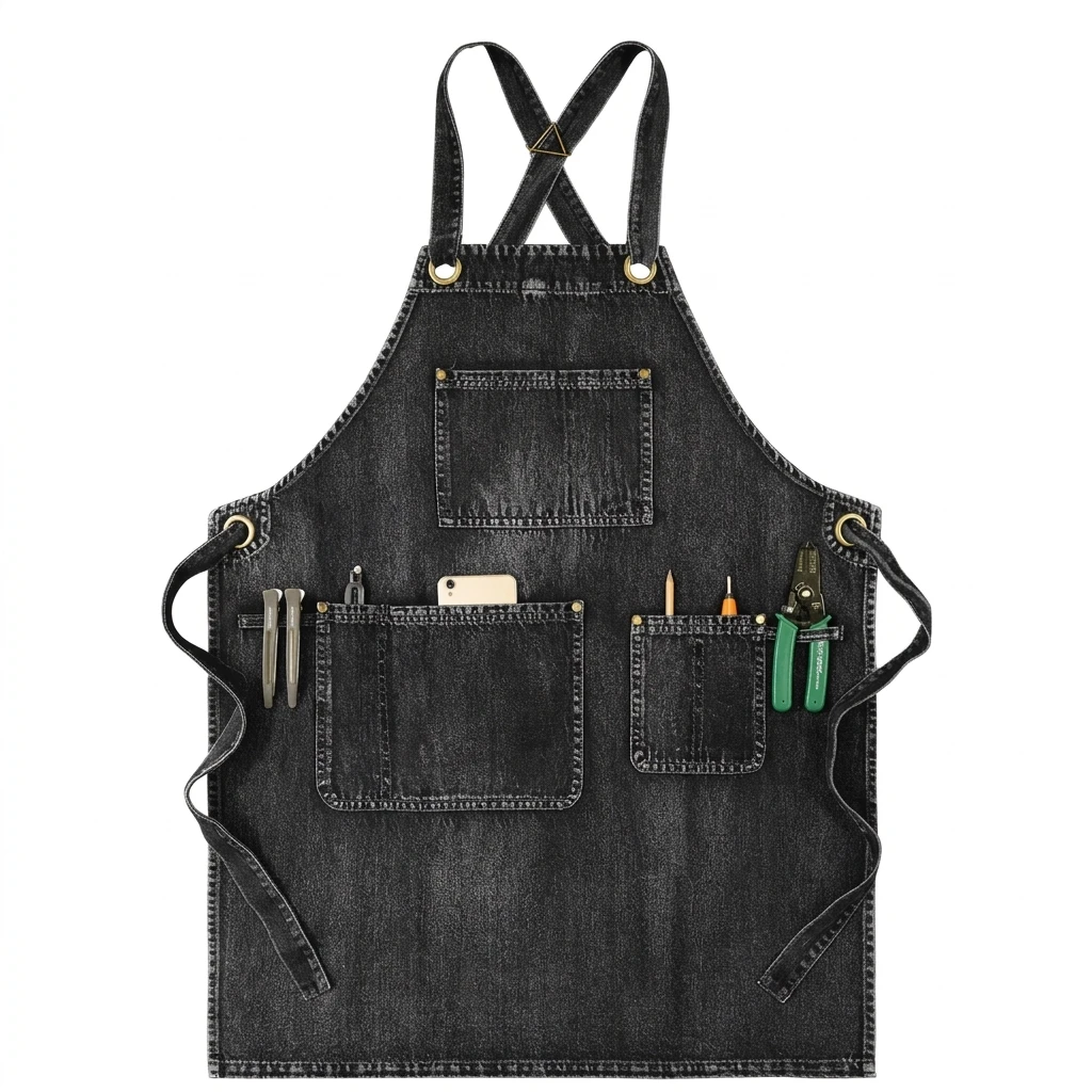 1pc Denim Apron Breathable Cotton Cooking Bib for Professional Chef Baker Cafe Restaurant Staff Durable Uniform
