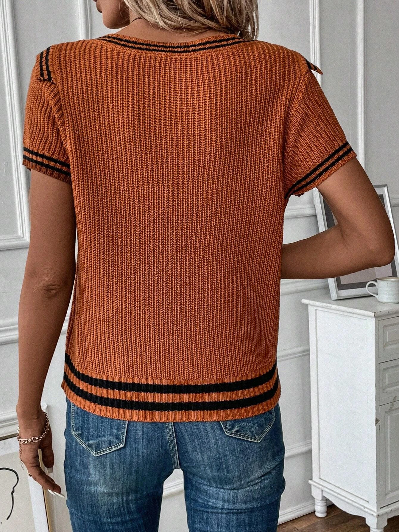 Women's Summer Comfortable Casual Vest Short Sleeve T-Shirt Knitted V-Neck Pullover Top