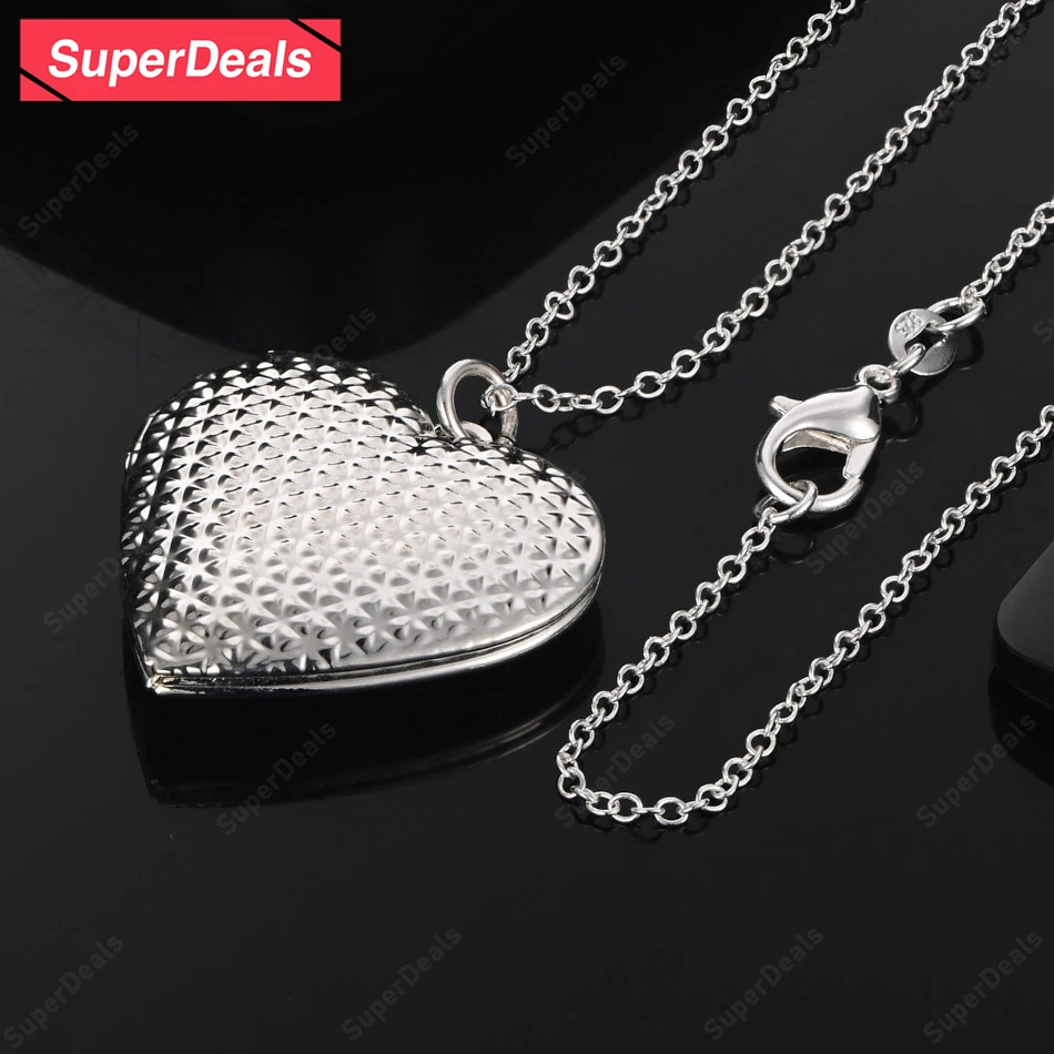 

SuperDeals 925 Sterling Silver Love Heart Pendant Necklace Women Anniversary Party Sweet Romantic Valentine's Day Jewelry