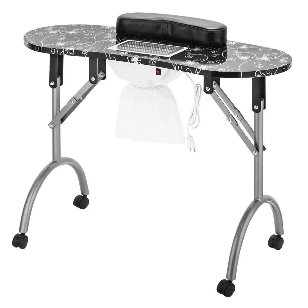 Portable Nail Table, Foldable Manicure Desk with  Dust Collector Beauty Workstation for Nail Tech Professional Pedicure Table